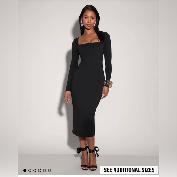 TA3 $268 Squarey Long Sleeve Dress Black Shaping Lace Up Corset S 4 6 High Slit